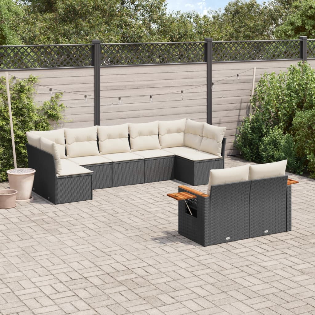 9 Pcs conjunto de sofás p/ jardim c/ almofadões vime PE preto