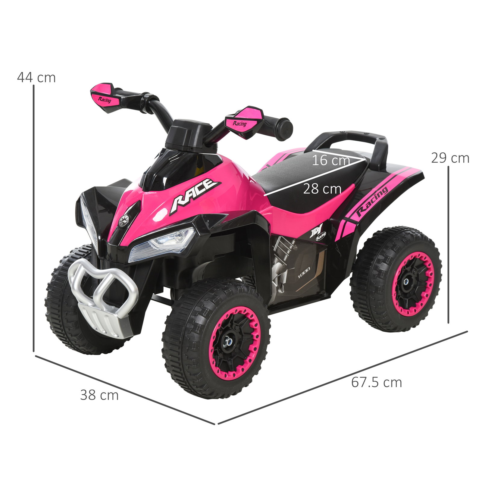 Quadriciclo infantil para crianças acima de 18 meses com luzes e música 67,5x38x44cm rosa