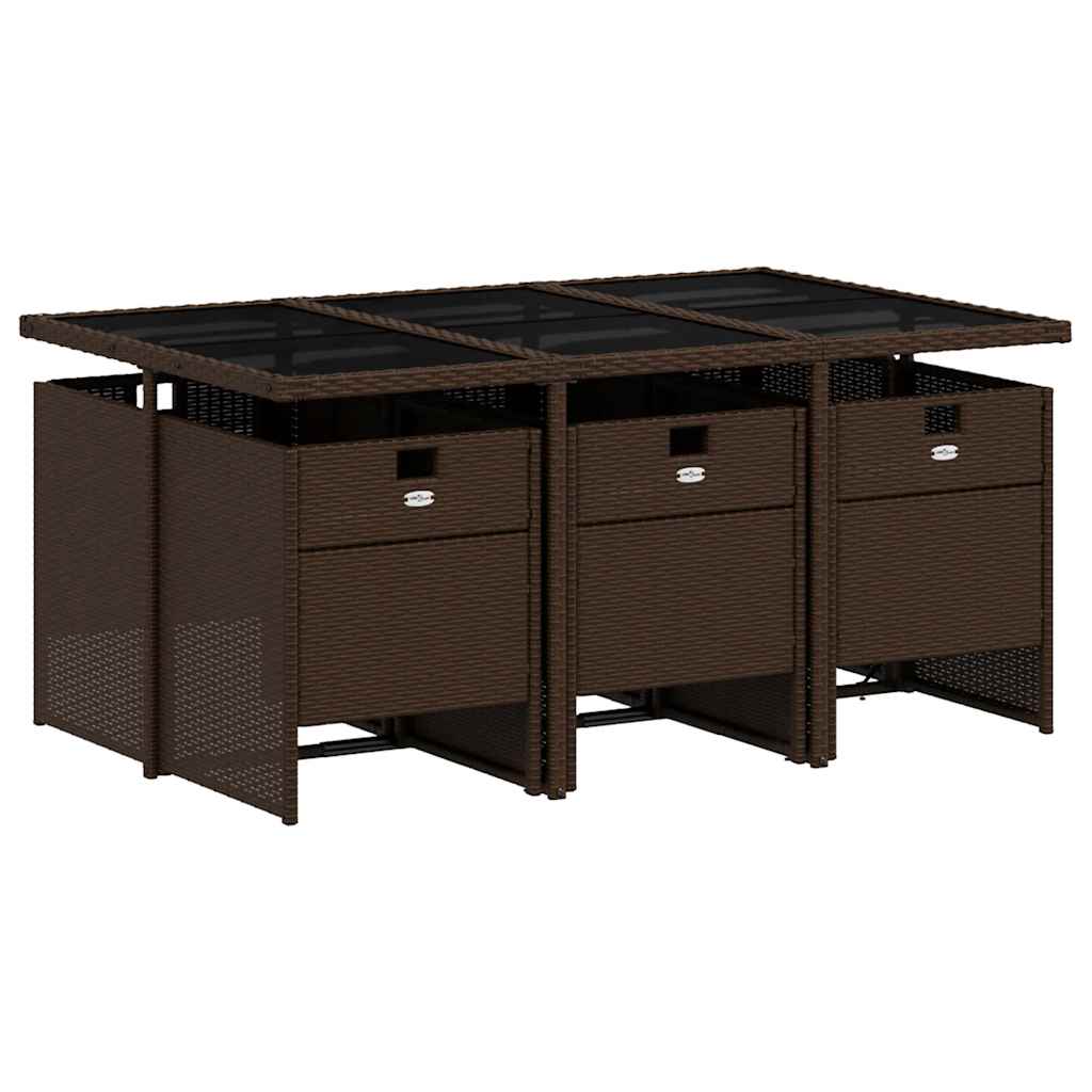 7 Pcs conjunto jantar p/ jardim c/ almofadões vime PE castanho