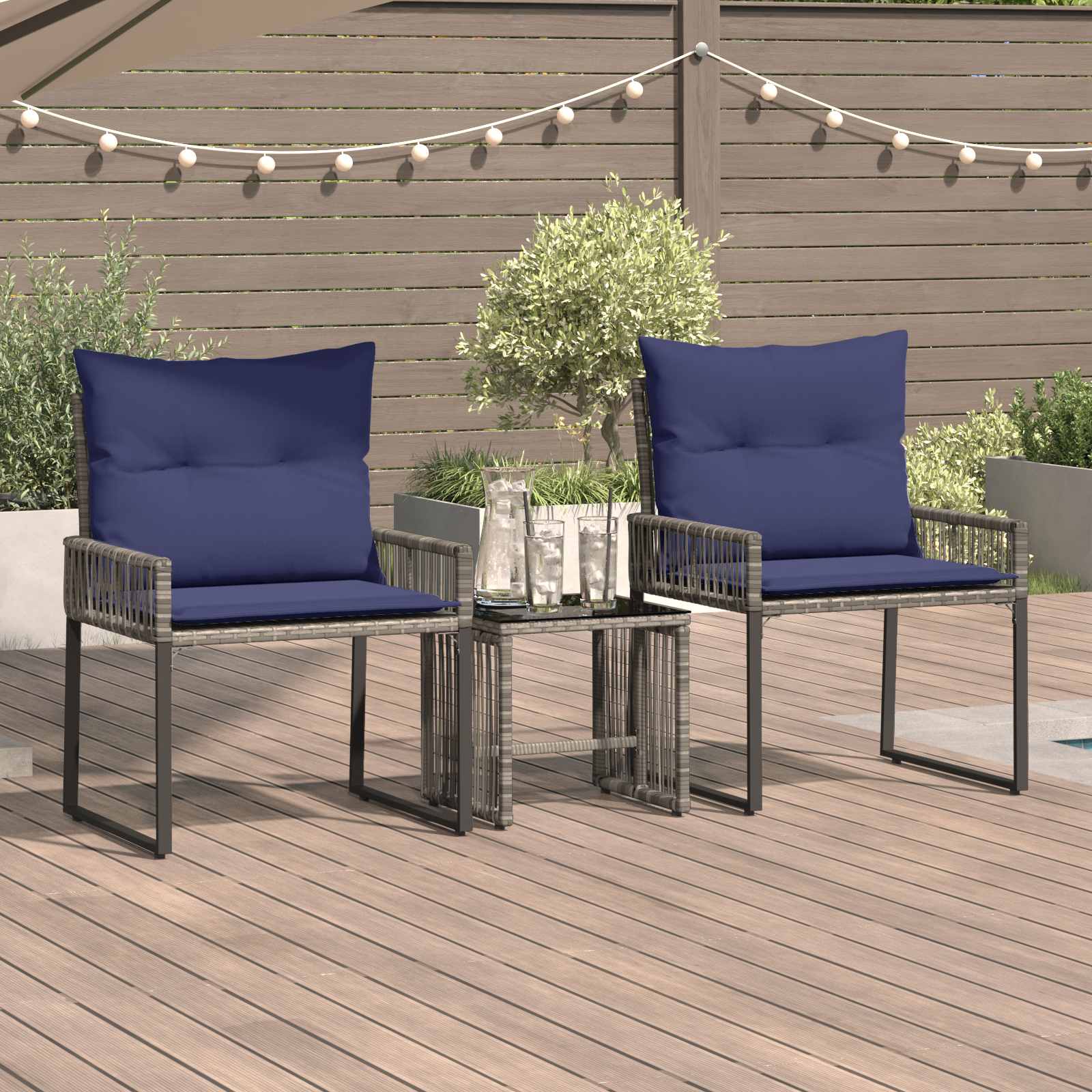 Conjunto de móveis para exterior 7 unid. cinza e azul marinho