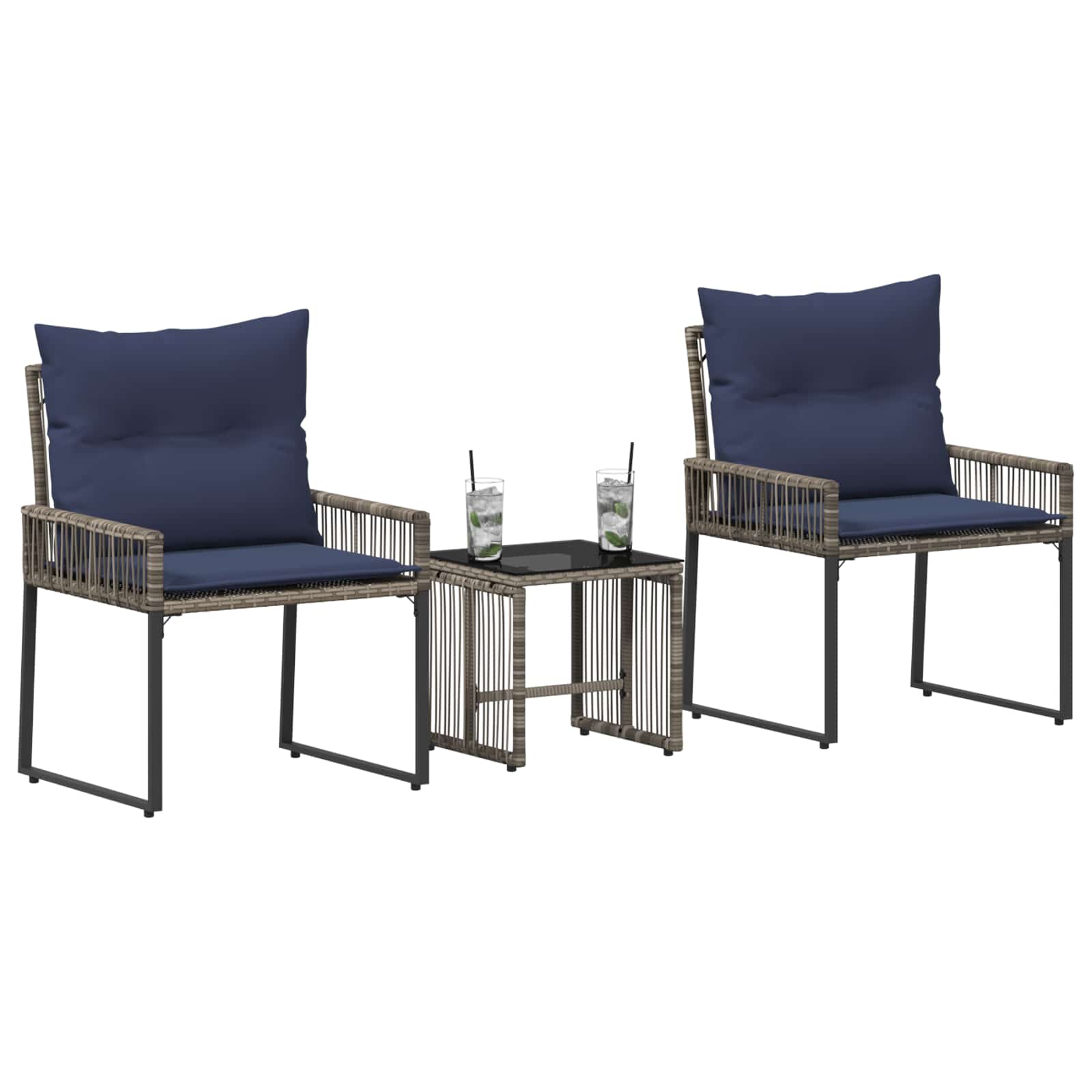 Conjunto de móveis para exterior 7 unid. cinza e azul marinho
