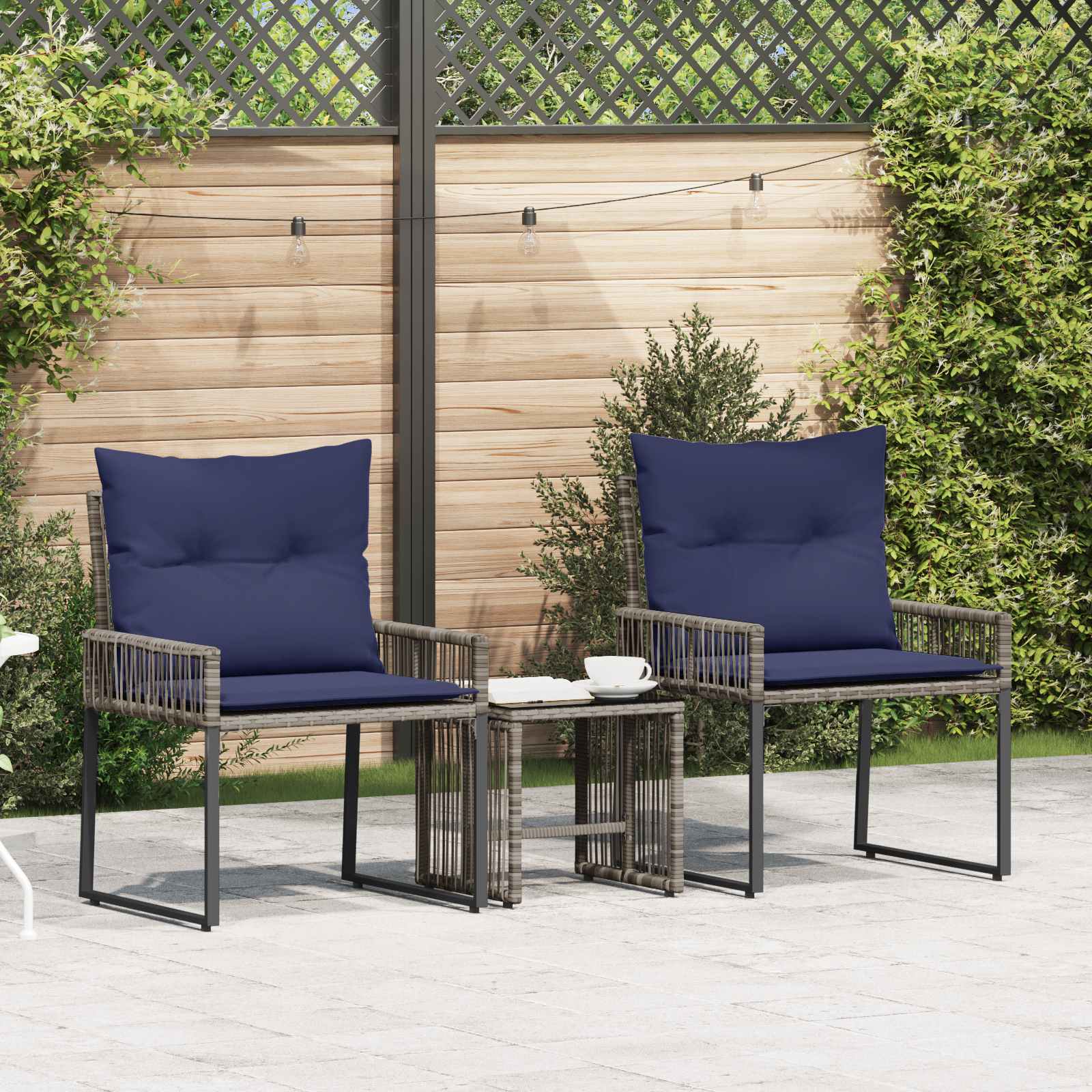 Conjunto de móveis para exterior 7 unid. cinza e azul marinho