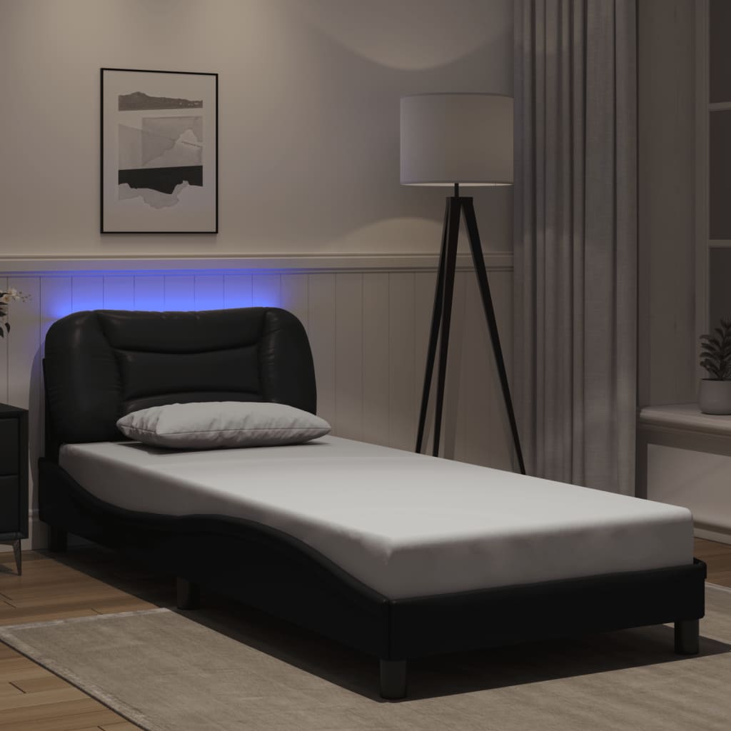 Estrutura de cama com LED sem colchão hvar 90x200 cm preto