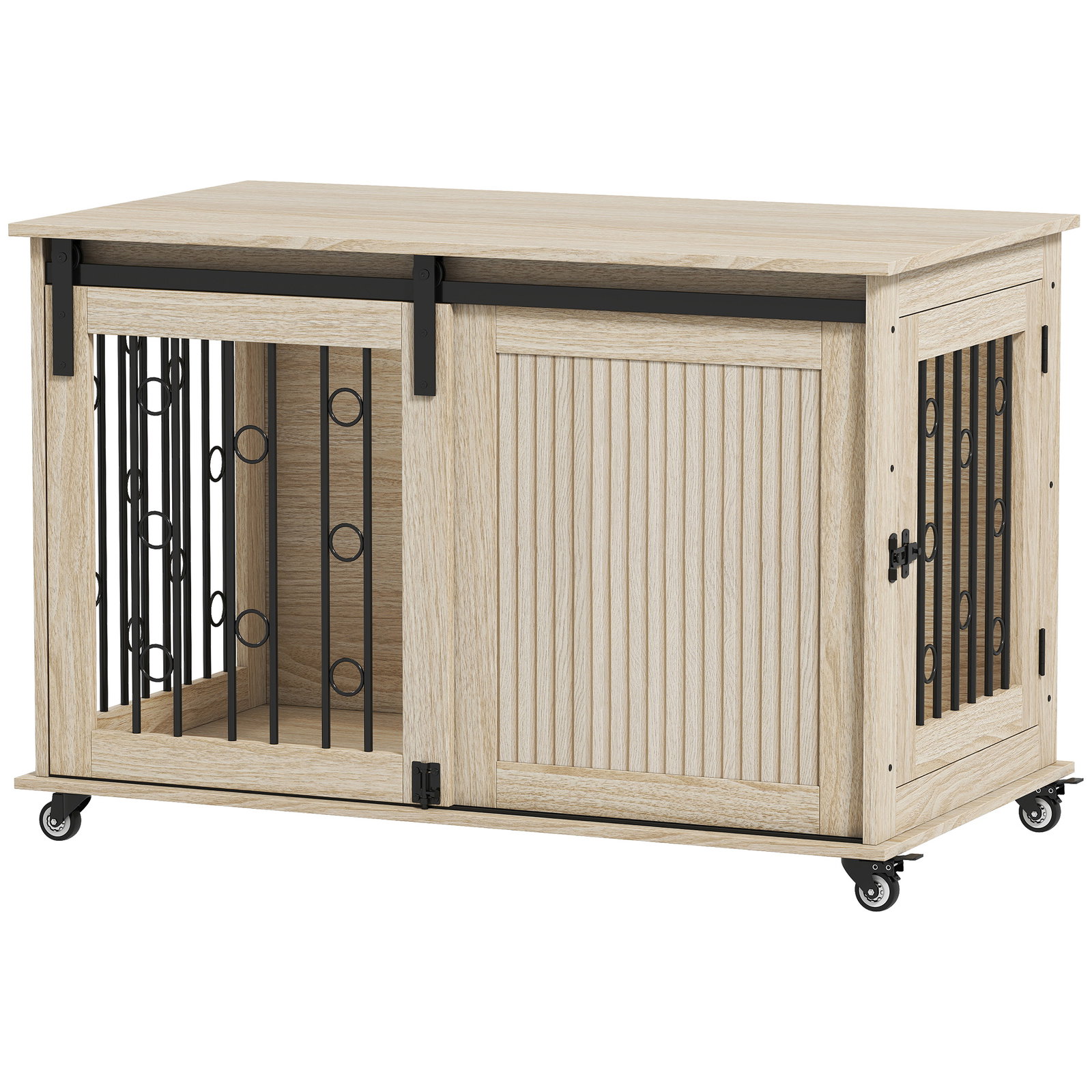 Móvel gaiola para cães com rodas 2 portas com fecho para cães médios e grandes 100x56x65 cm carvalho