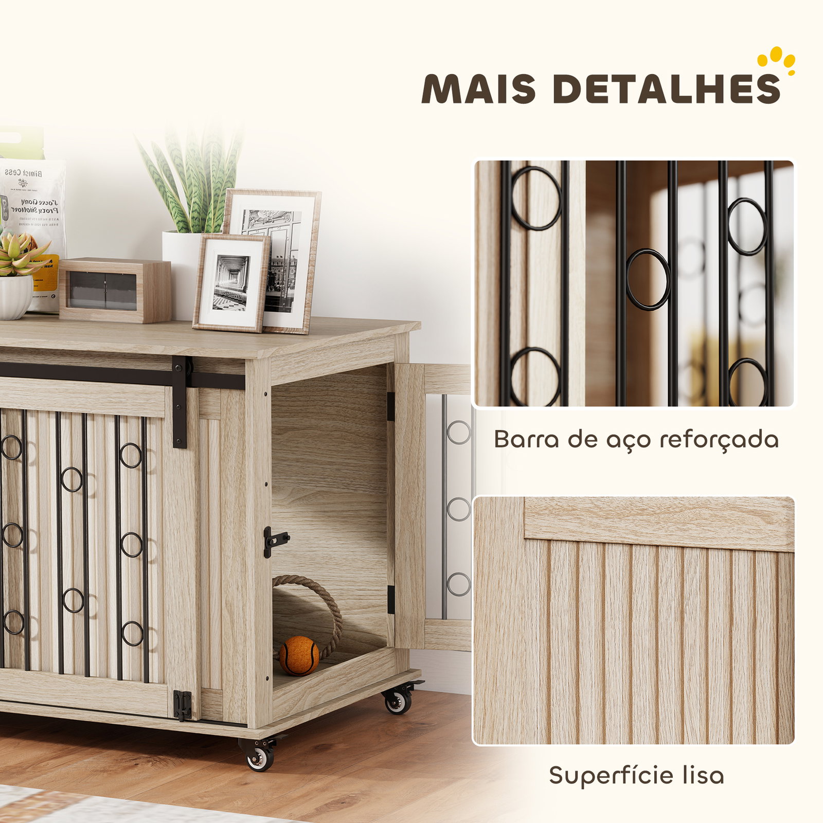 Móvel gaiola para cães com rodas 2 portas com fecho para cães médios e grandes 100x56x65 cm carvalho