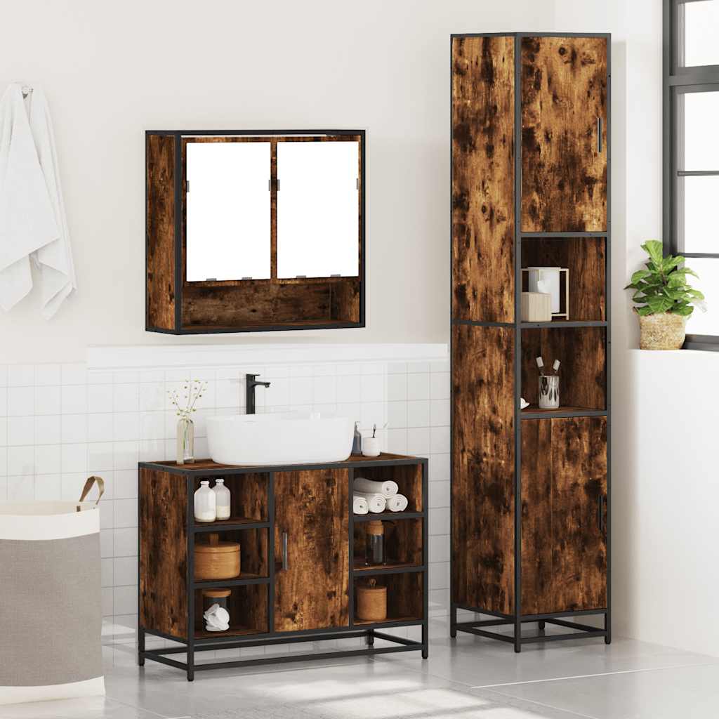 3 Pcs conjunto de móveis wc madeira processada carvalho fumado
