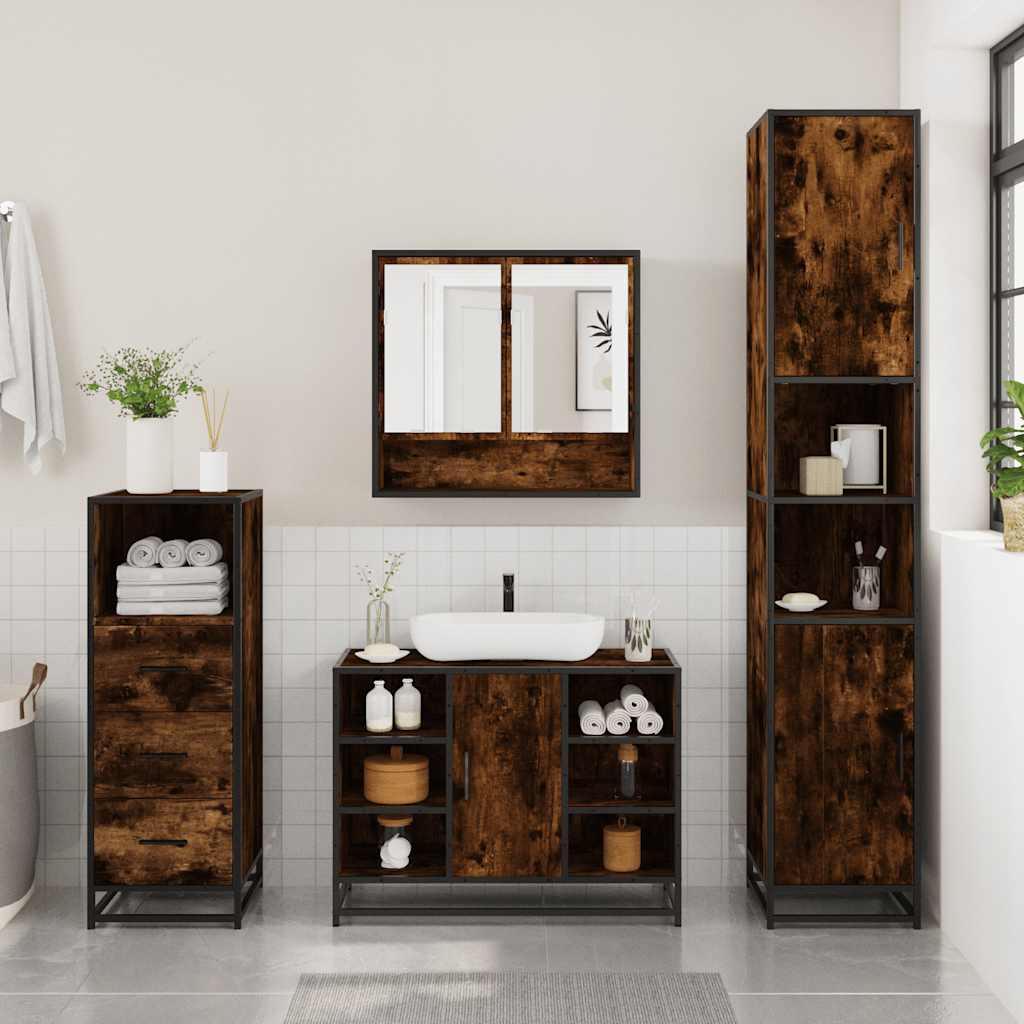3 Pcs conjunto de móveis wc madeira processada carvalho fumado