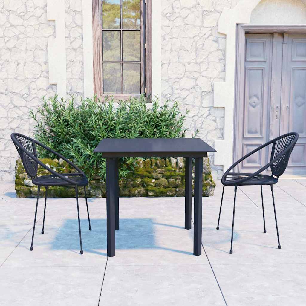 3 Pcs conjunto de jantar para jardim vime de PVC preto