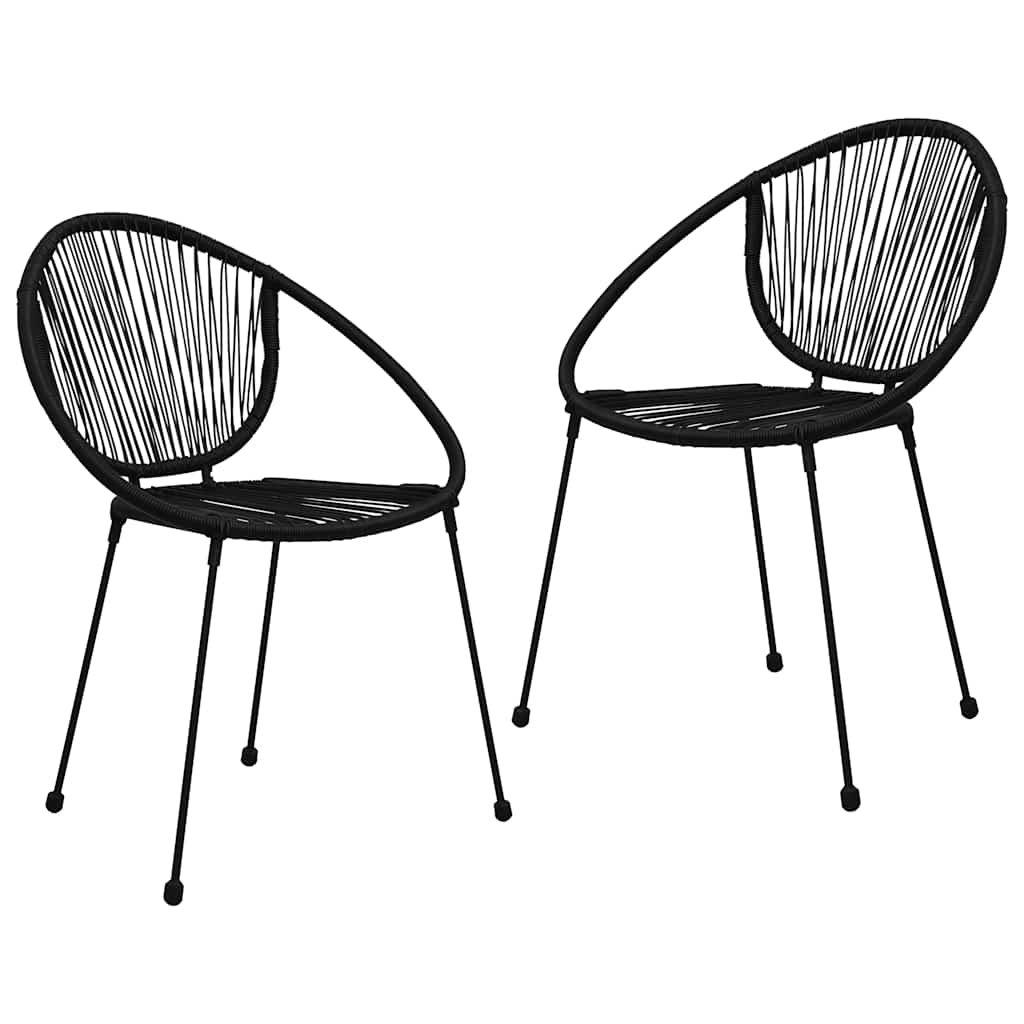 3 Pcs conjunto de jantar para jardim vime de PVC preto