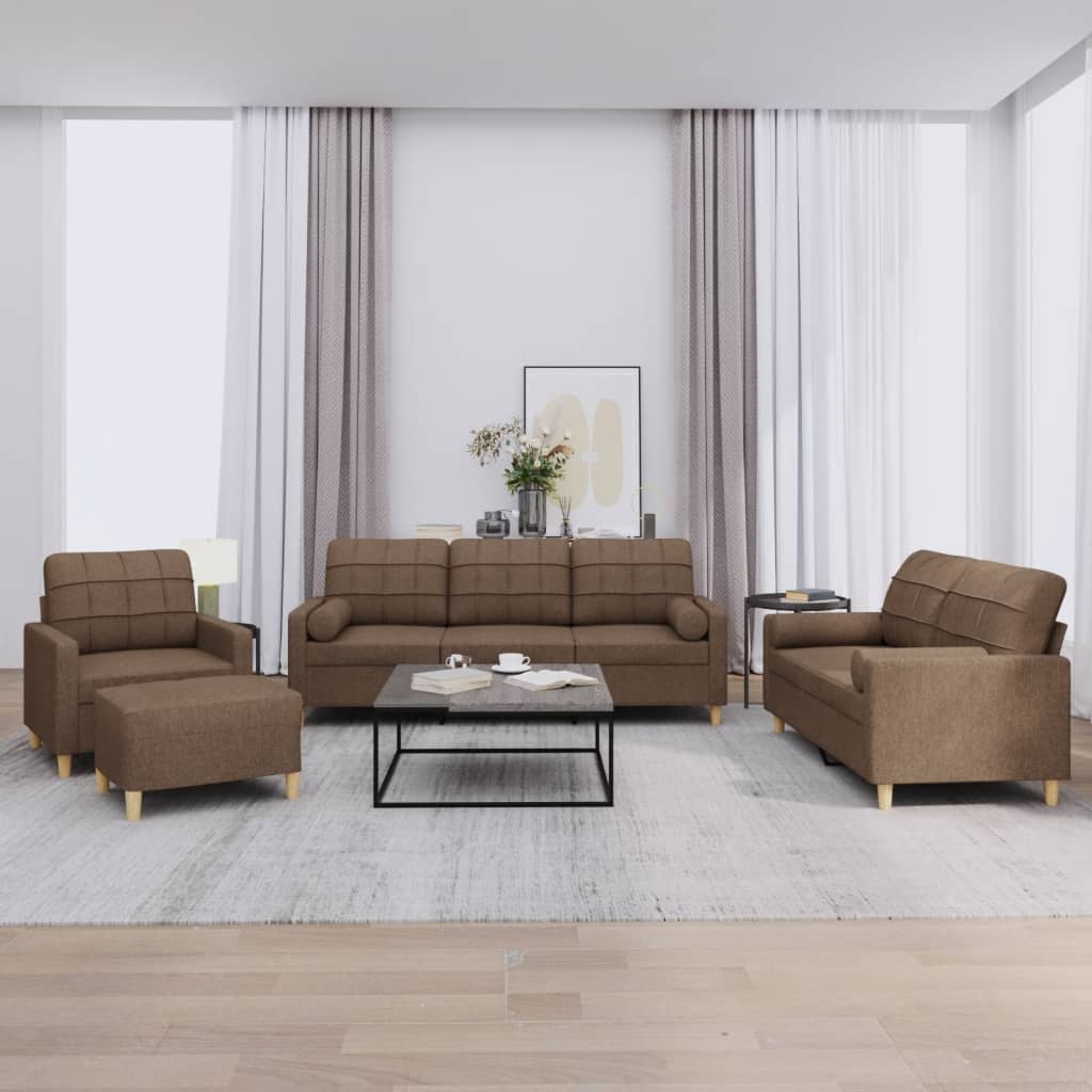 4 Pcs conjunto de sofás com almofadas tecido castanho