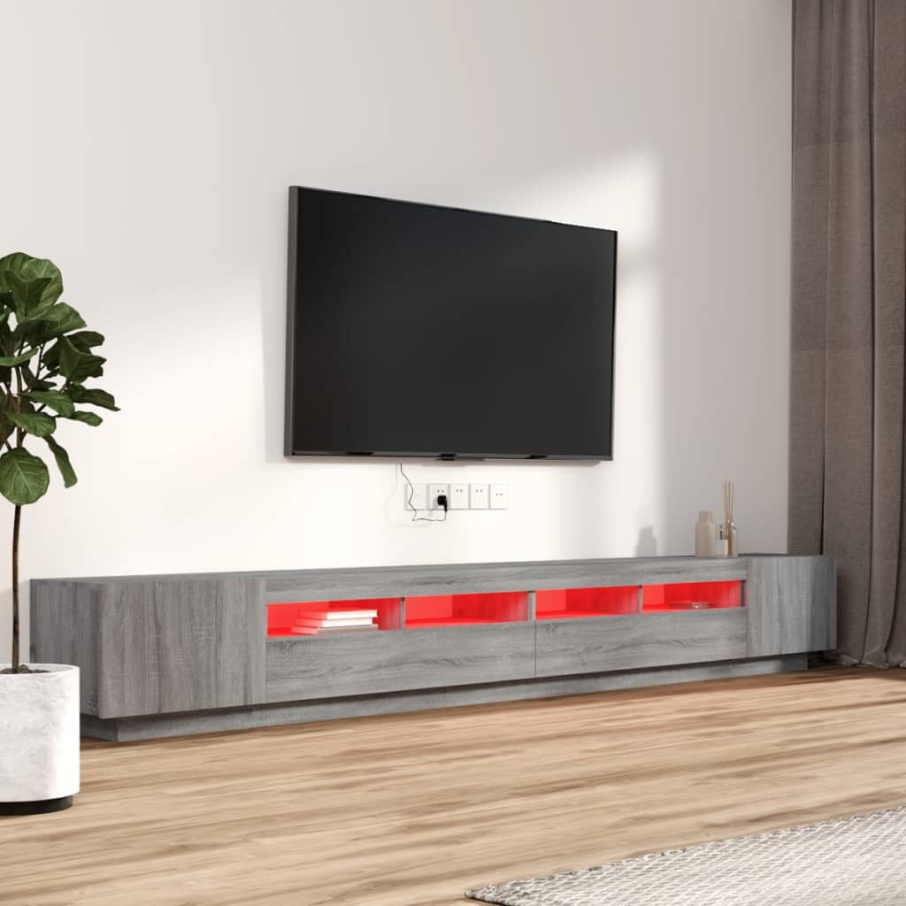 Conjunto móveis de TV 3 pcs c/ leds madeira sonoma cinzento