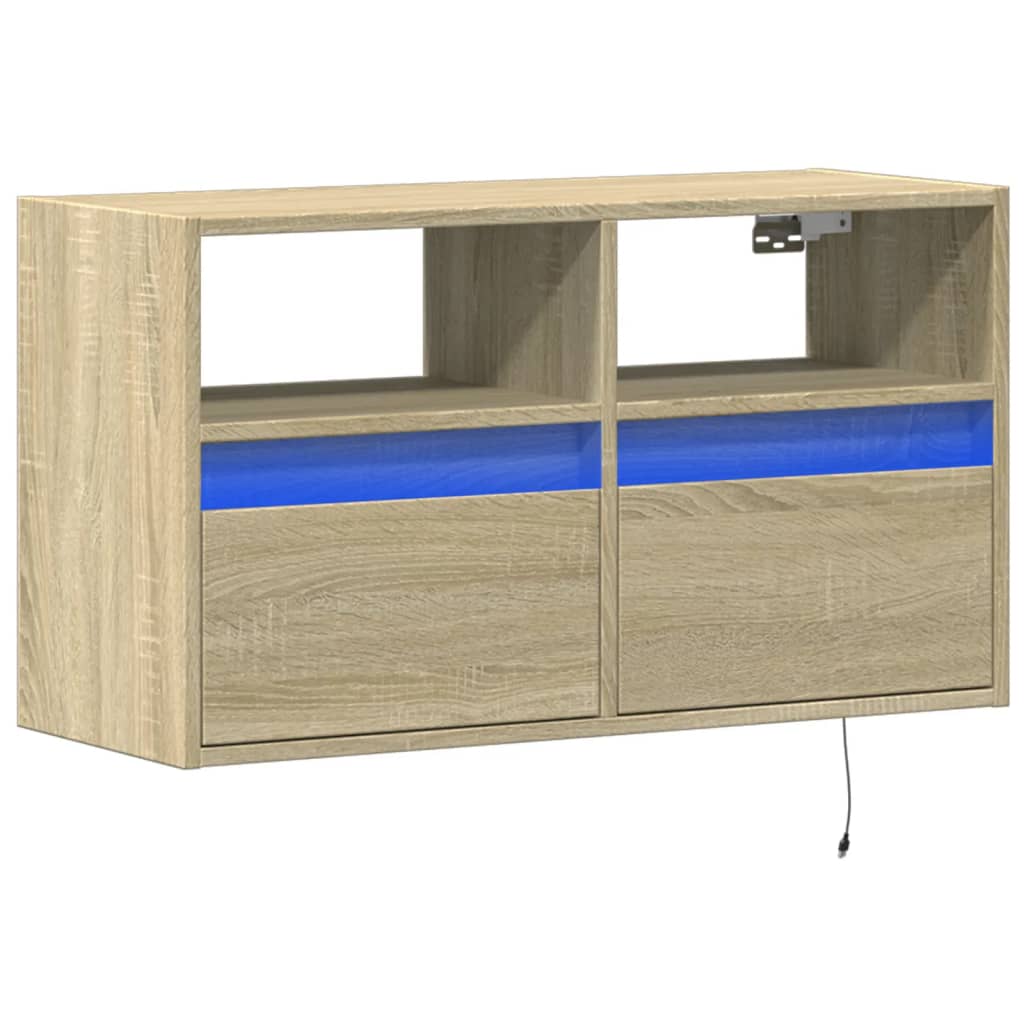 Móvel de parede p/ TV c/ luzes LED 80x31x45 cm carvalho sonoma