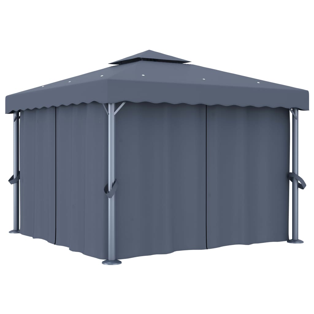 Gazebo com cortinas e cordões de luzes LED 3x3 m antracite