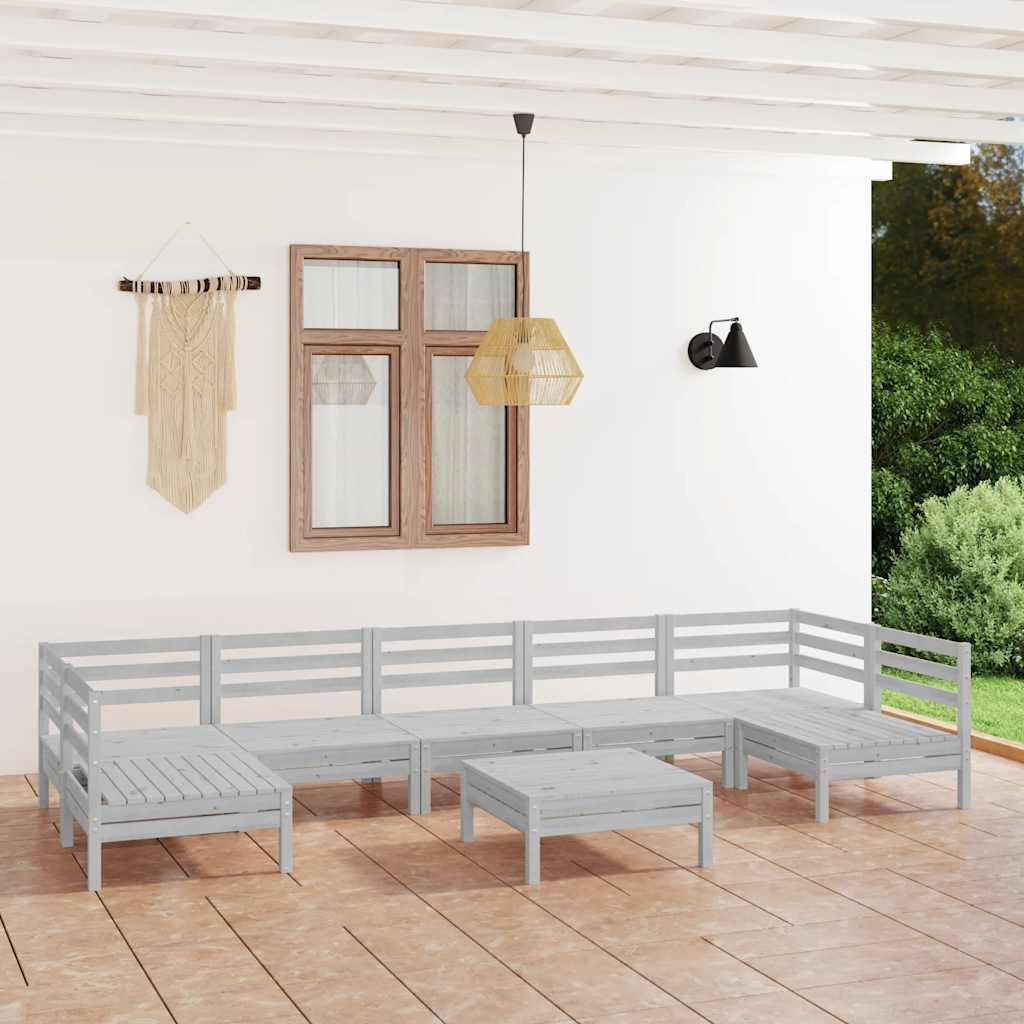 8 Pcs conjunto lounge de jardim pinho maciço branco