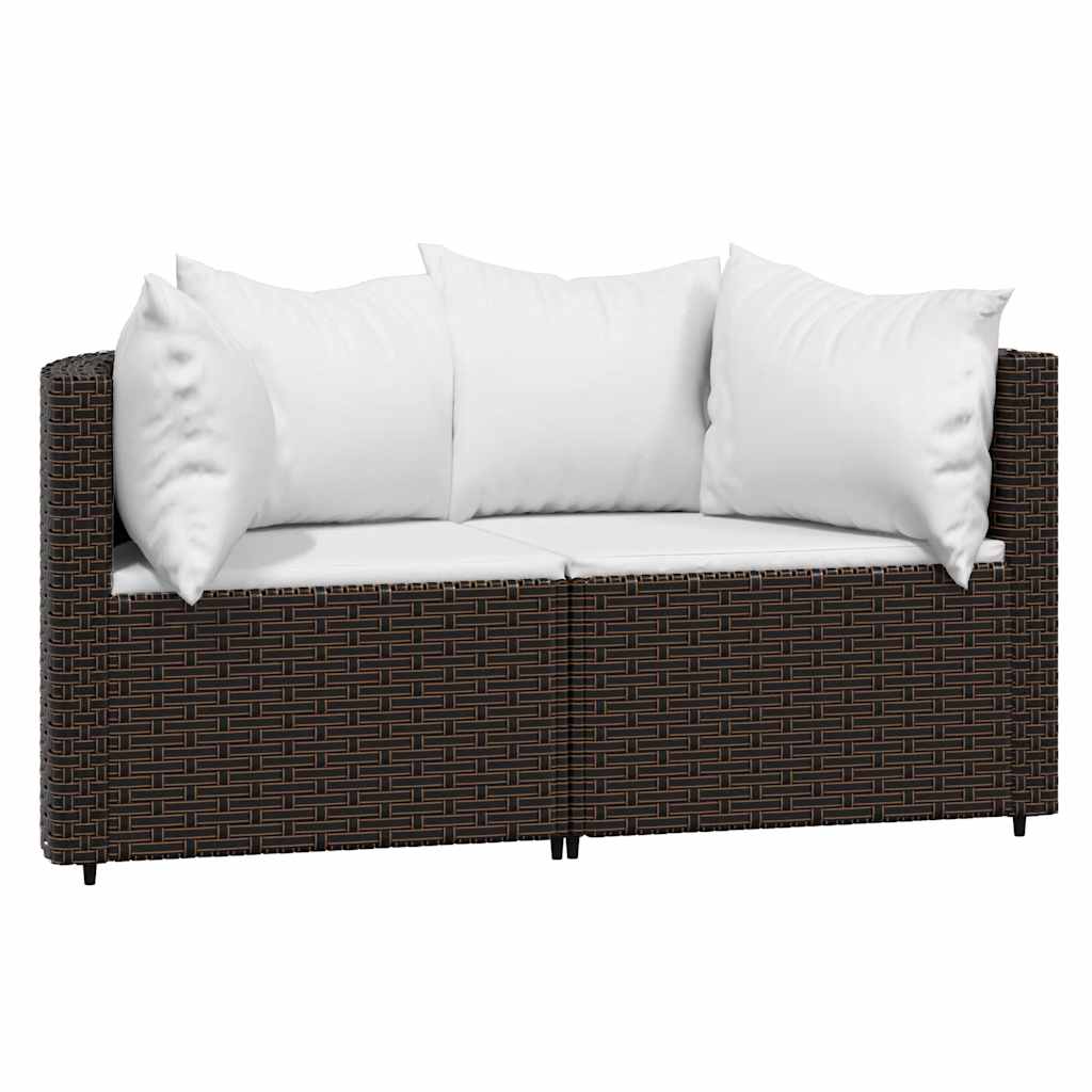 3 Pcs conjunto lounge jardim c/ almofadões vime PE castanho
