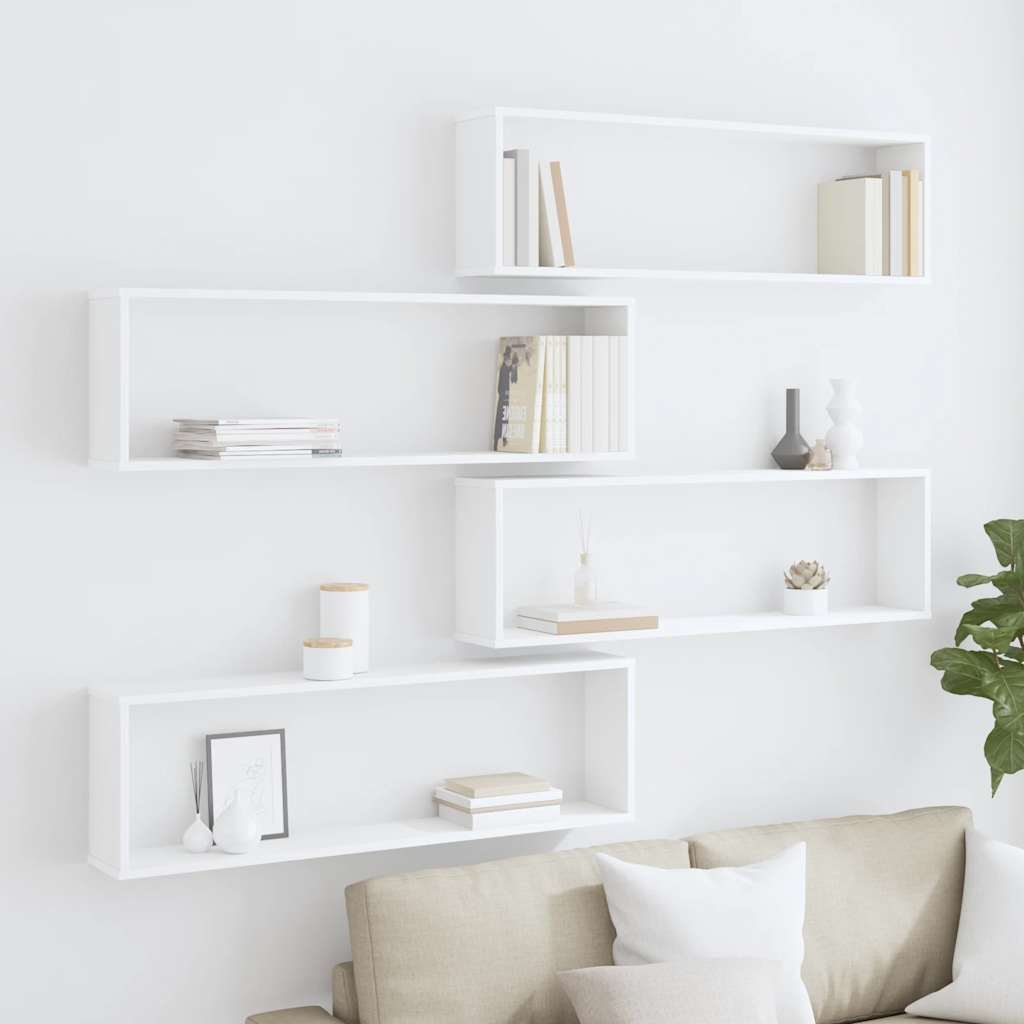 Prateleiras parede forma cubo 4pcs deriv. madeira 100x15x30 cm