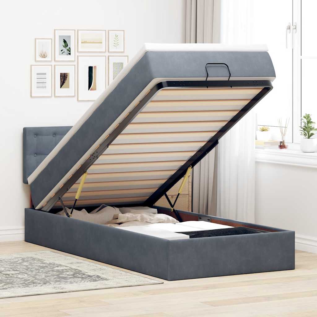 Estrutura cama otomana colchão 90x190 cm veludo cinzento escuro