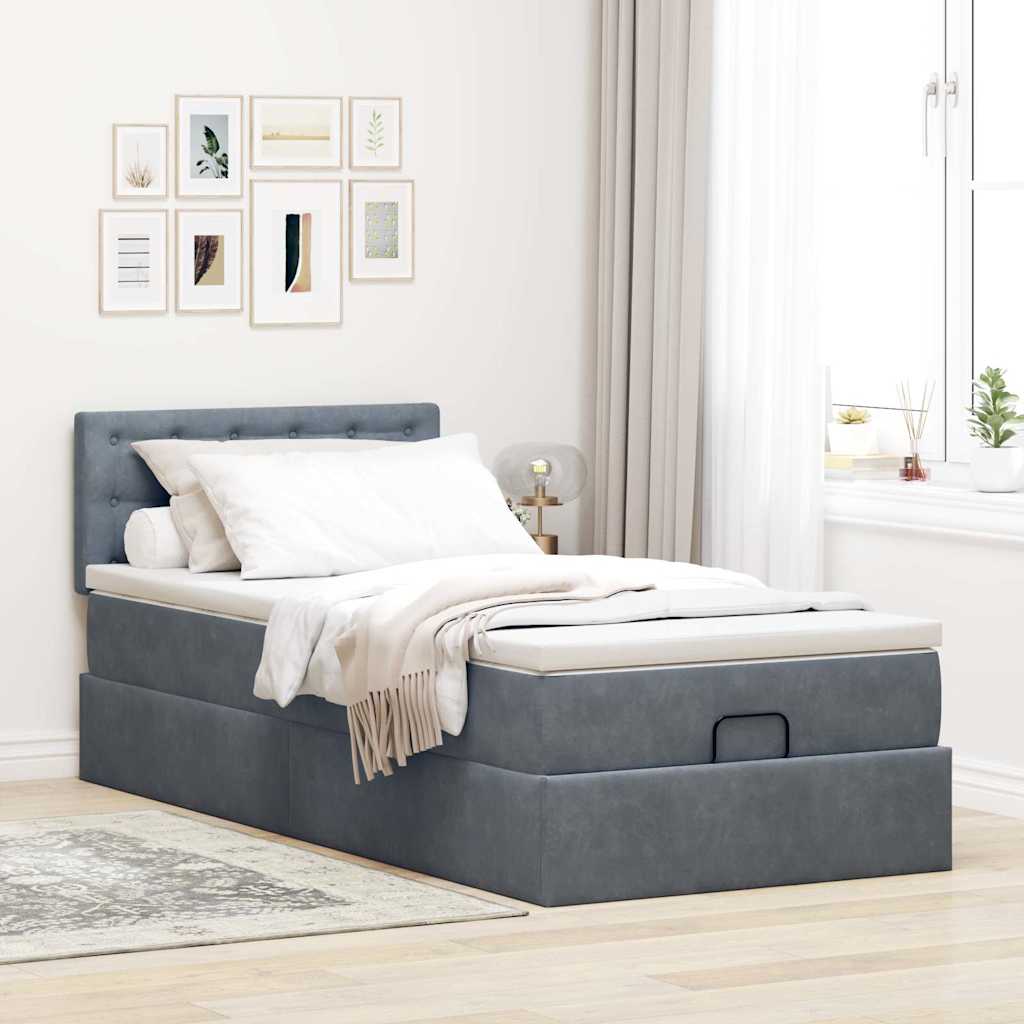 Estrutura cama otomana colchão 90x190 cm veludo cinzento escuro