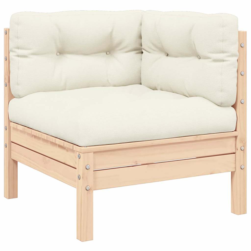 Sofá de jardim 2 lugares com almofadões cor creme pinho maciço