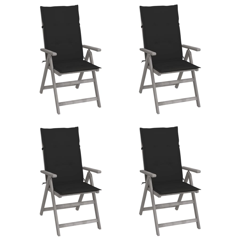 Cadeiras jardim reclináveis c/ almofadões 4 pcs acácia maciça