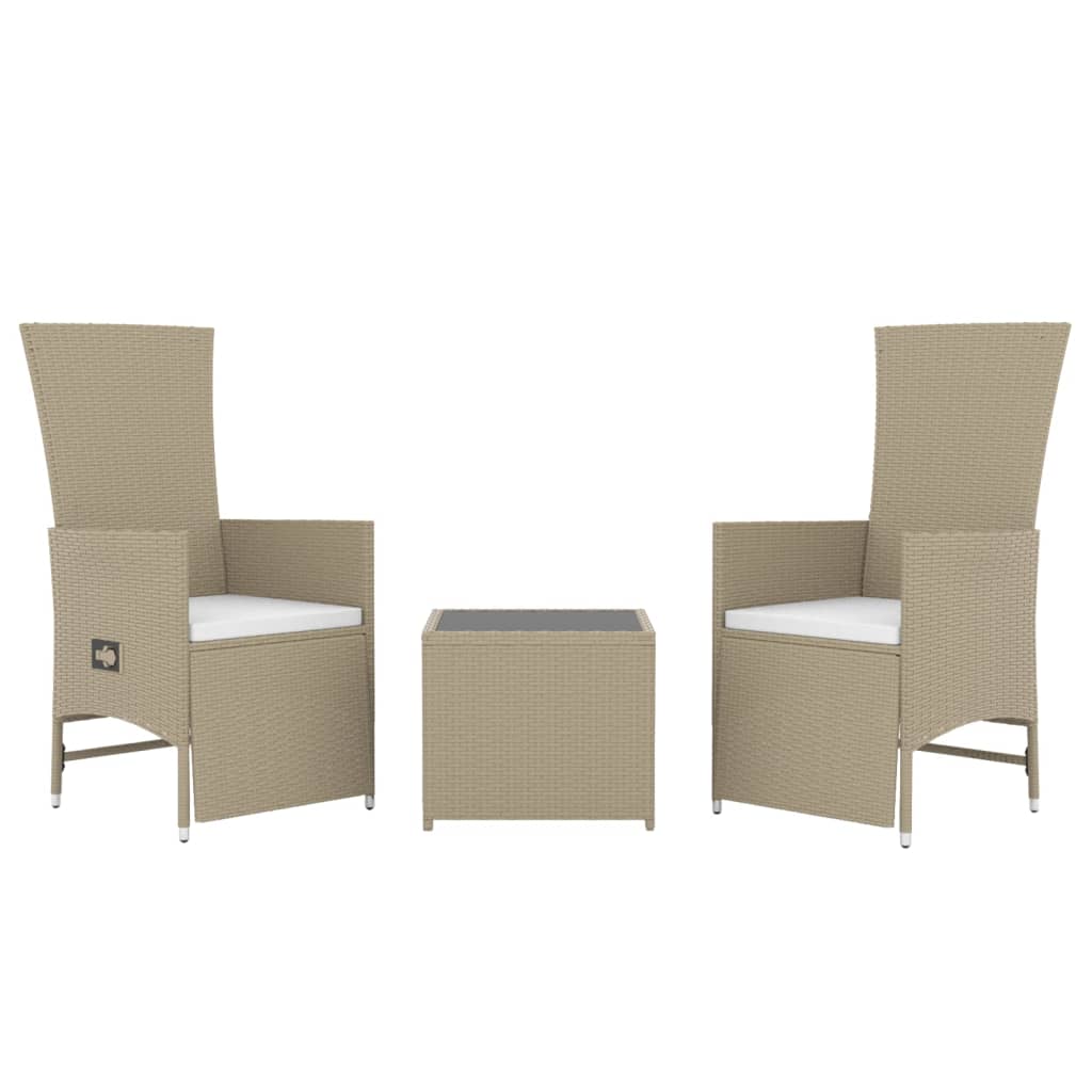 3 Pcs conjunto lounge para jardim vime PE e aço bege