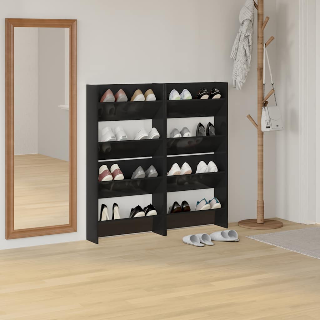 Sapateiras de parede 4pcs derivados de madeira preto brilhante