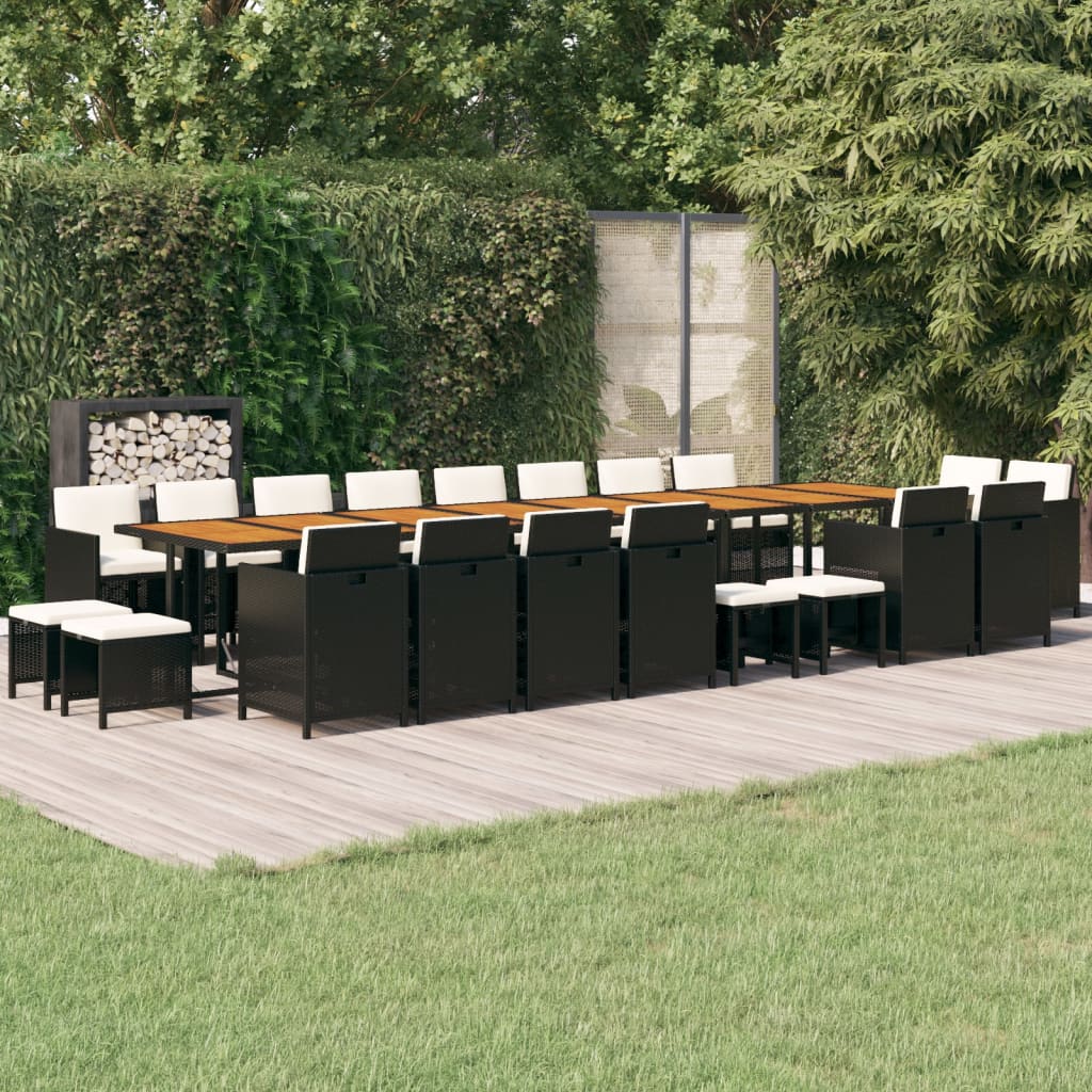21 Pcs conjunto jantar p/ jardim c/ almofadões vime PE preto