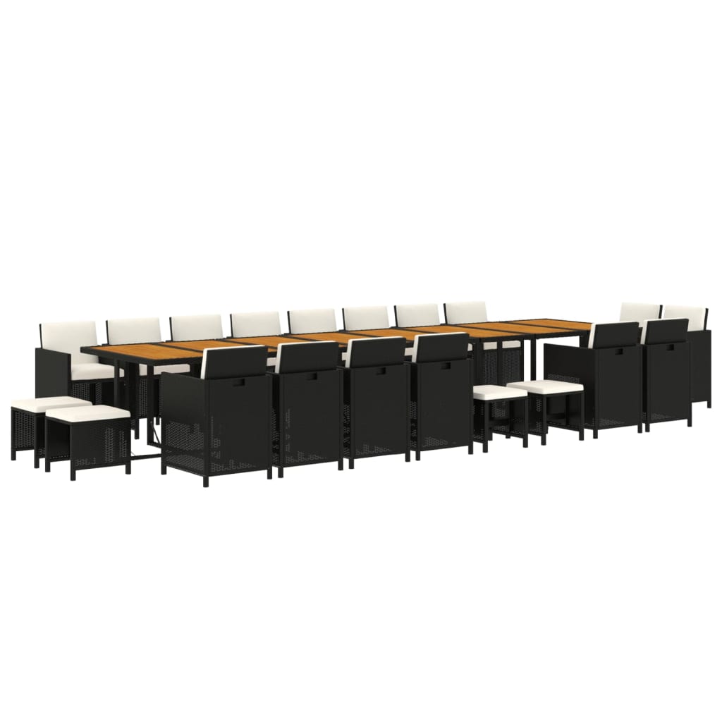 21 Pcs conjunto jantar p/ jardim c/ almofadões vime PE preto
