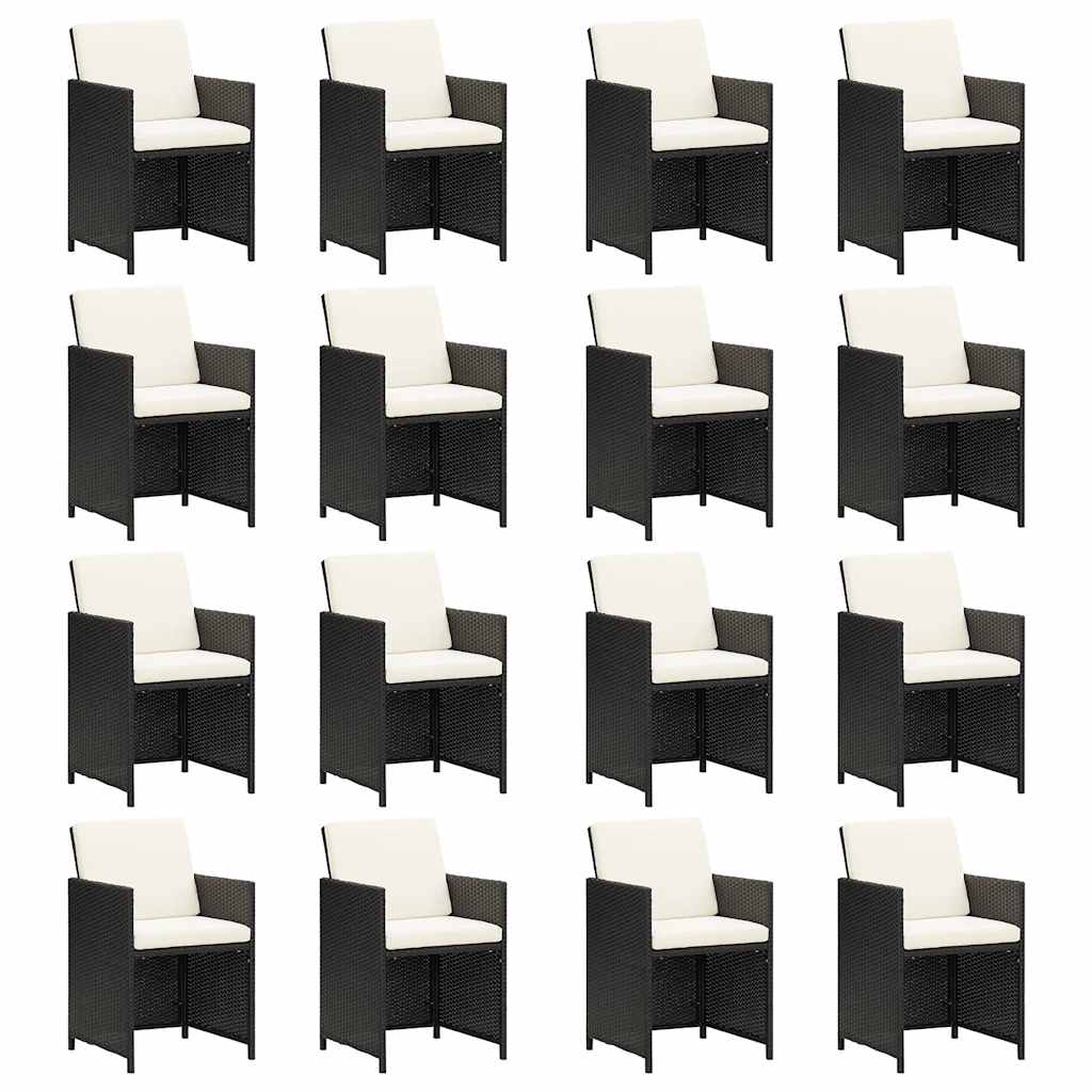 21 Pcs conjunto jantar p/ jardim c/ almofadões vime PE preto