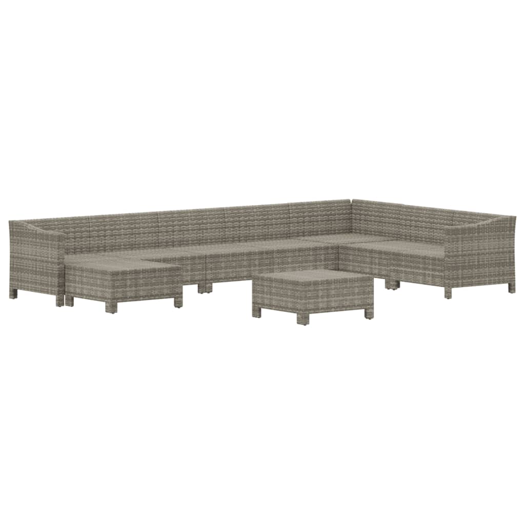9 Pcs conjunto lounge de jardim c/ almofadões vime PE cinzento
