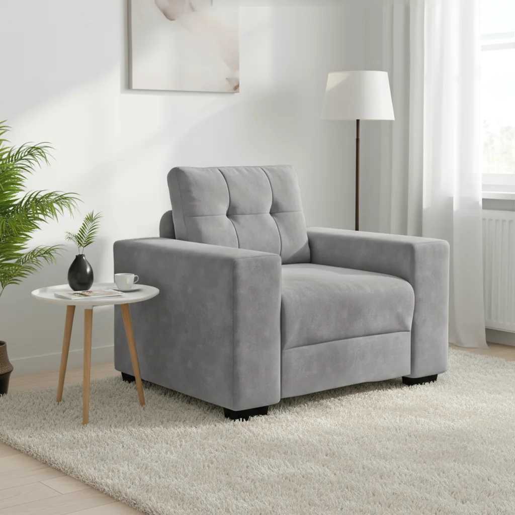 Poltrona de veludo cinza claro 100x78x80 cm