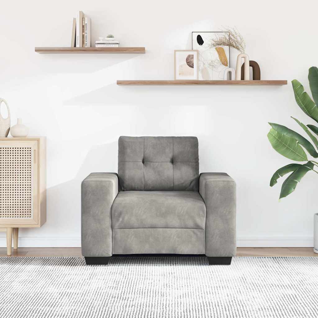 Poltrona de veludo cinza claro 100x78x80 cm