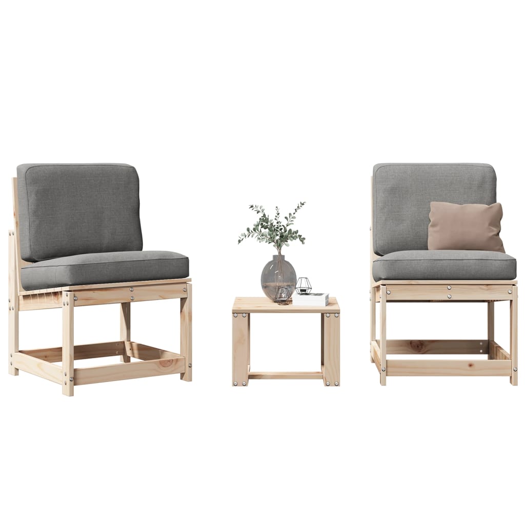 3 Pcs conjunto lounge de jardim madeira de pinho maciça