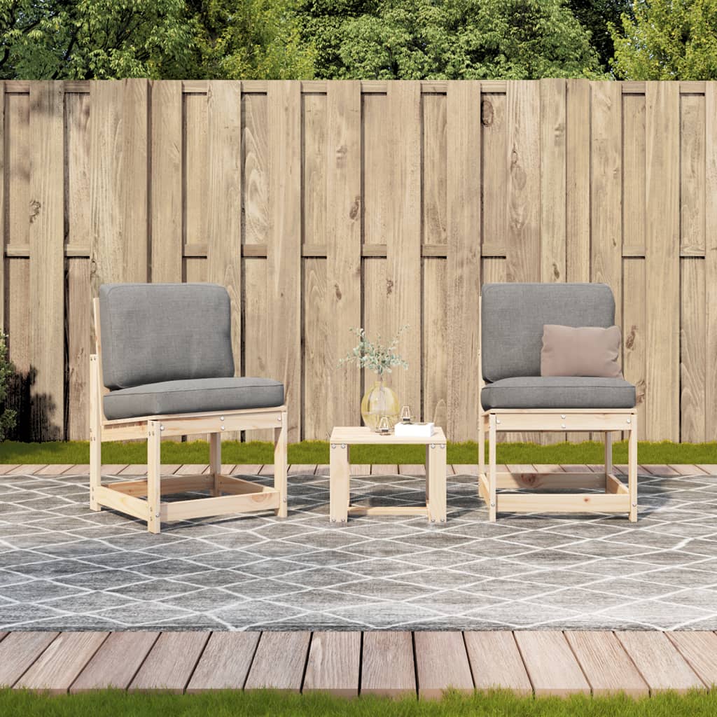 3 Pcs conjunto lounge de jardim madeira de pinho maciça