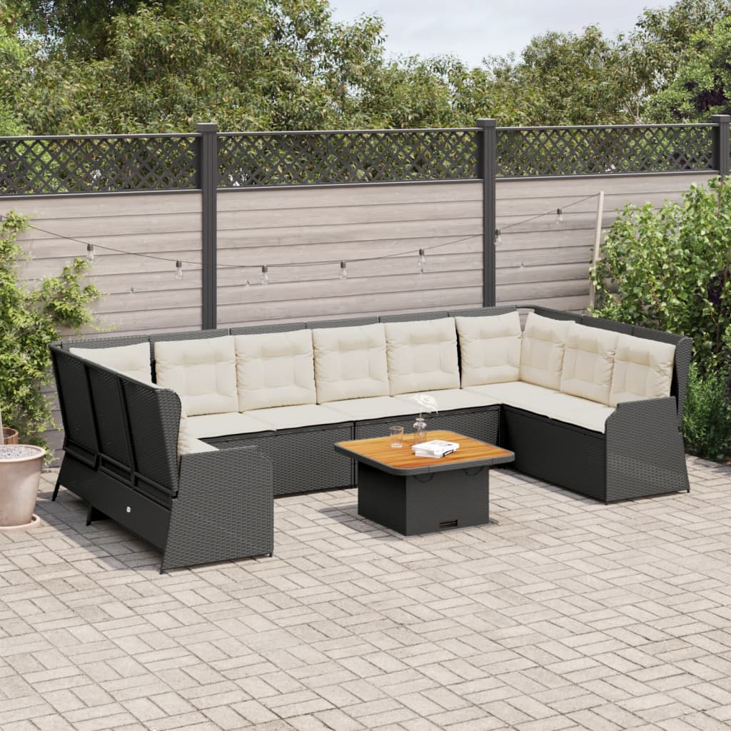 7 Pcs conjunto lounge de jardim c/ almofadões vime PE preto