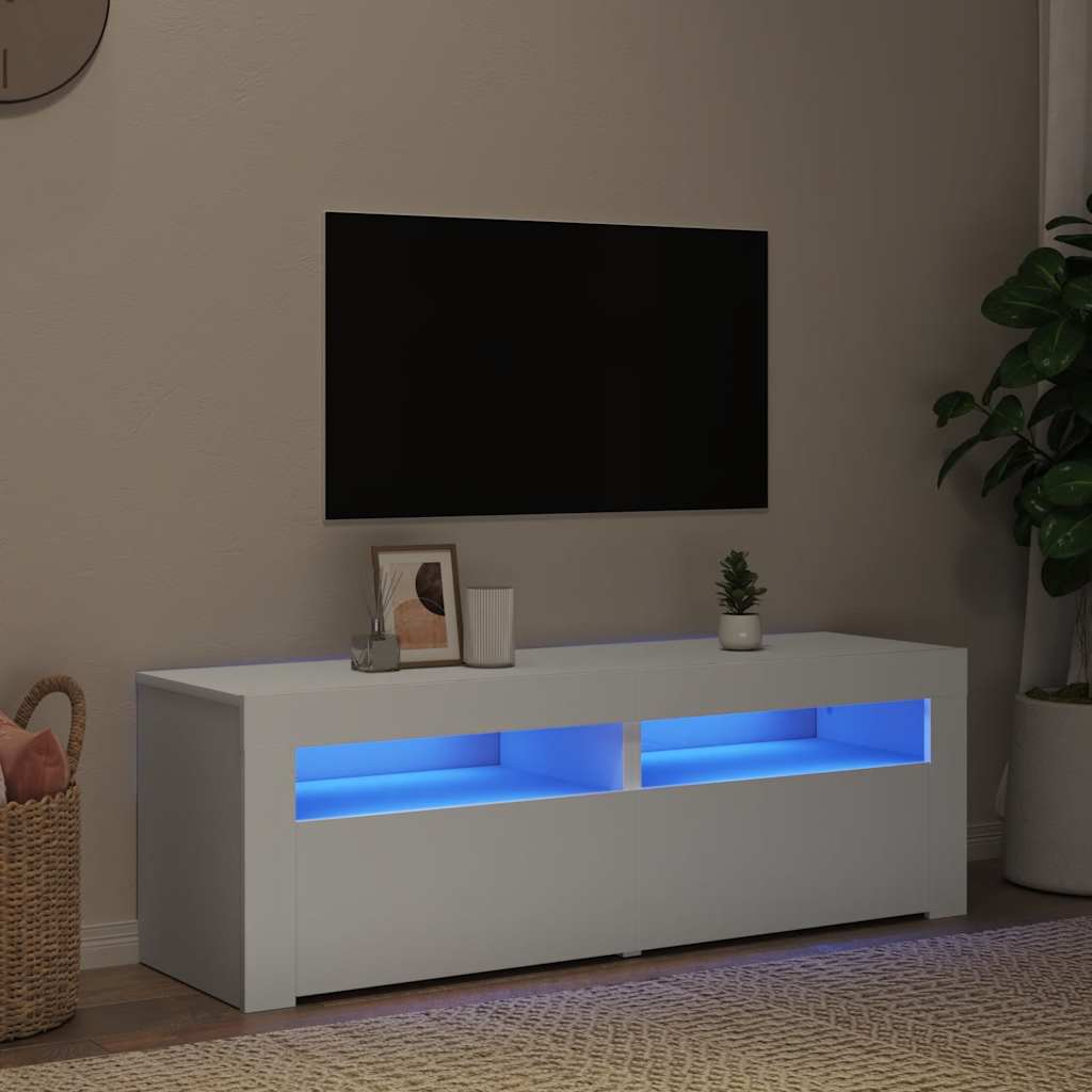 Móvel de TV com luzes LED 120x35x40 cm branco