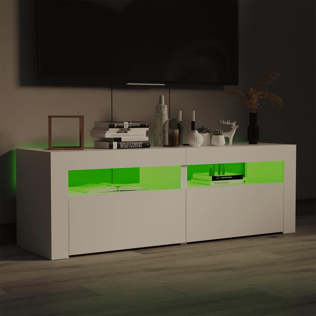 Móvel de TV com luzes LED 120x35x40 cm branco