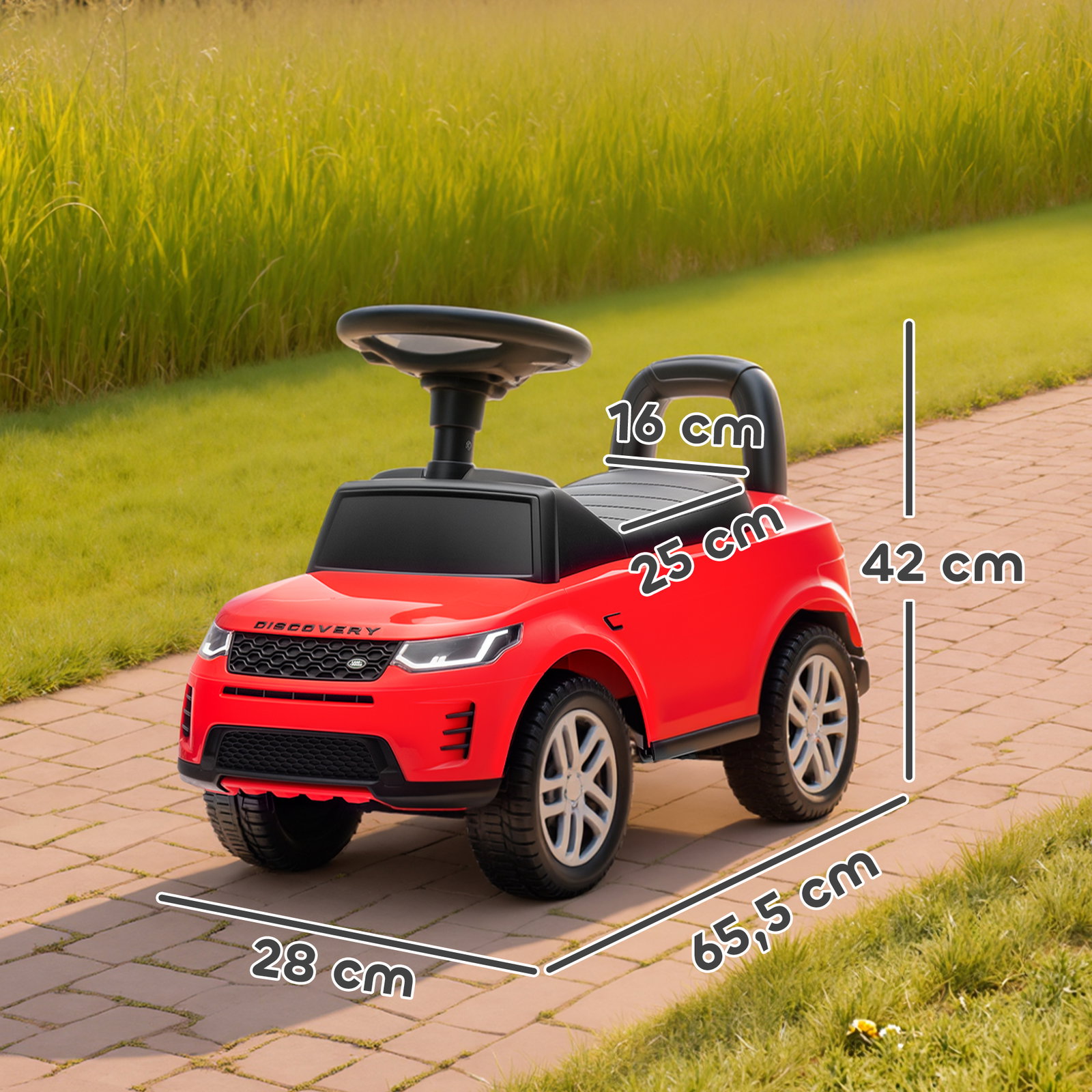 Carro andador para crianças com licença de land rover com armazenamento buzina sons de motor 65,5x28x42 cm vermelho