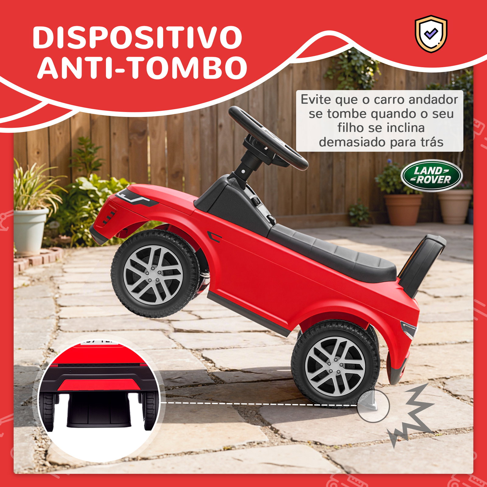 Carro andador para crianças com licença de land rover com armazenamento buzina sons de motor 65,5x28x42 cm vermelho