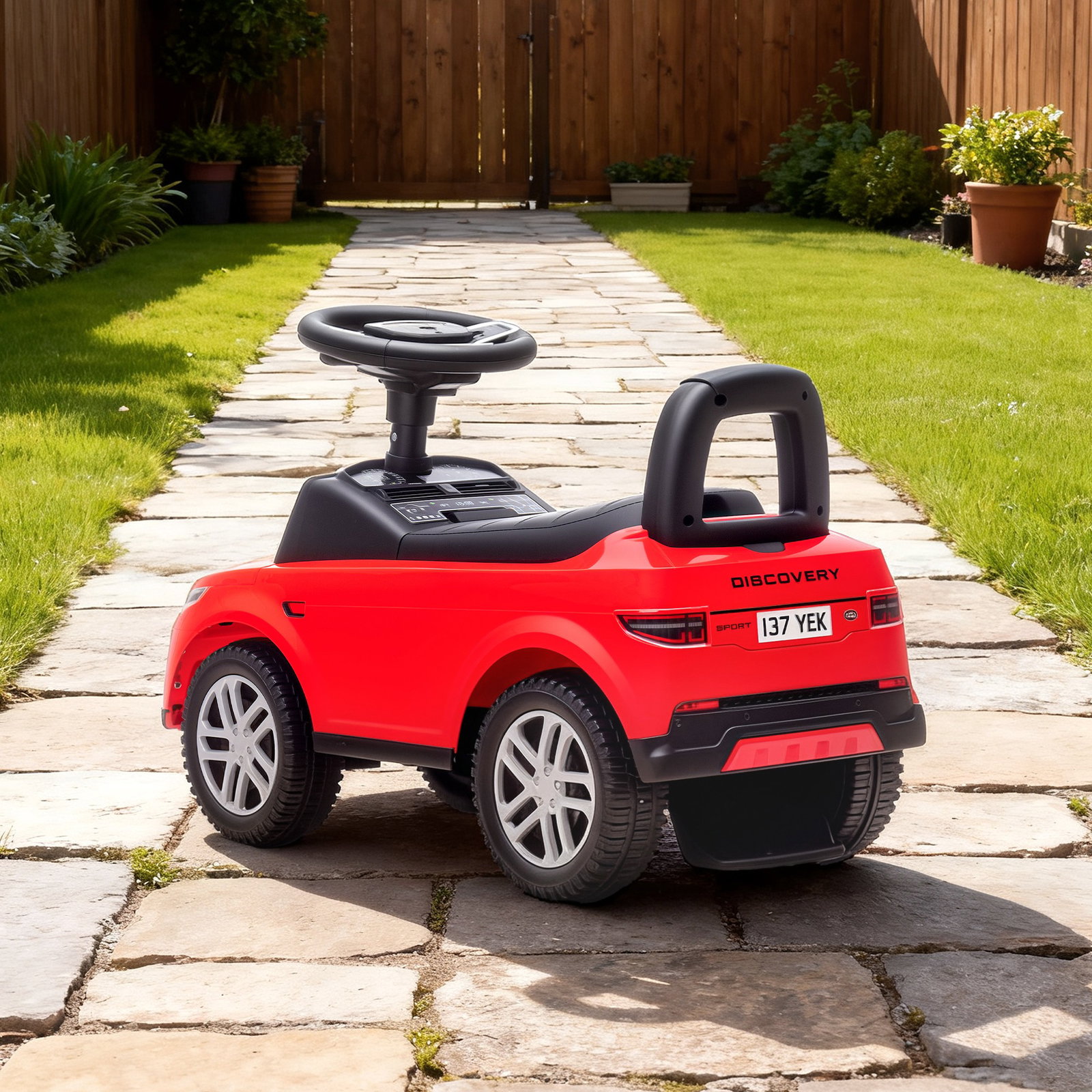 Carro andador para crianças com licença de land rover com armazenamento buzina sons de motor 65,5x28x42 cm vermelho