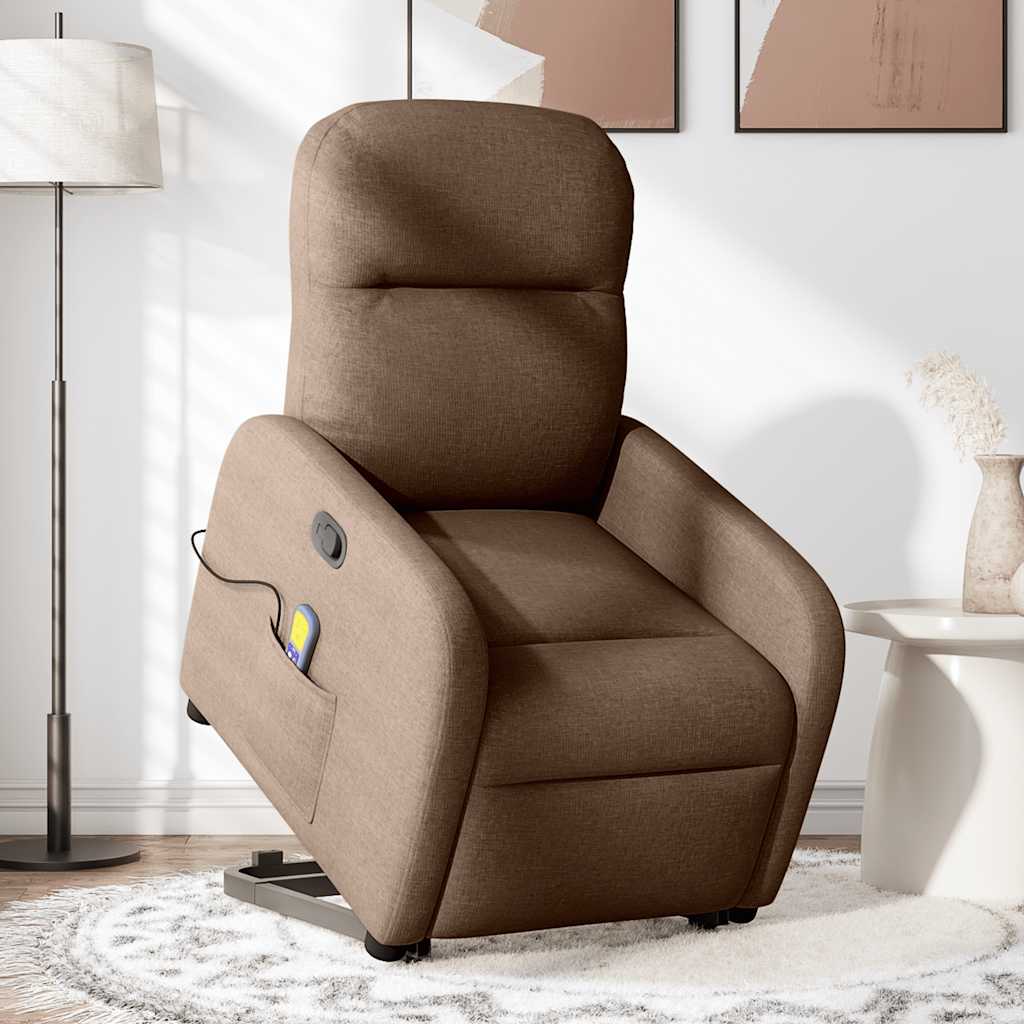 Poltrona reclinável massagens tecido castanho