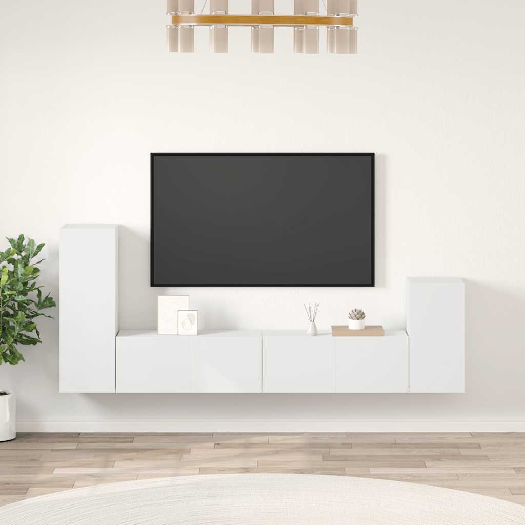 4 Pcs conjunto de móveis de TV derivados de madeira branco
