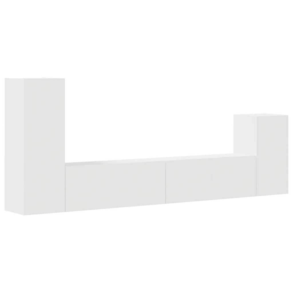 4 Pcs conjunto de móveis de TV derivados de madeira branco