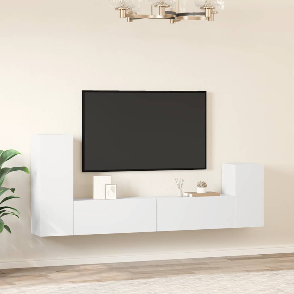 4 Pcs conjunto de móveis de TV derivados de madeira branco