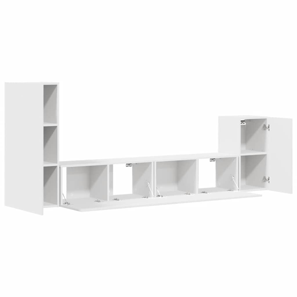 4 Pcs conjunto de móveis de TV derivados de madeira branco