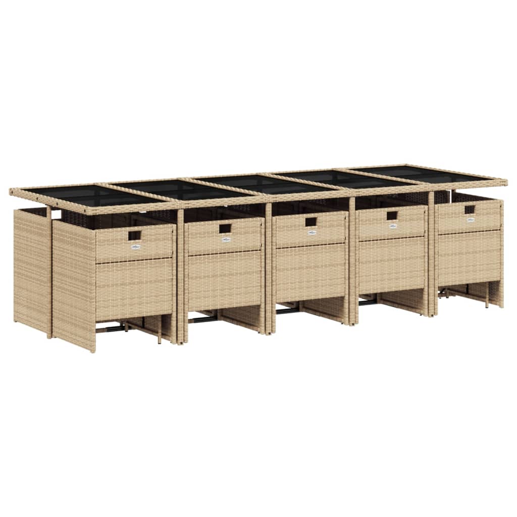 15 Pcs conjunto de jantar p/ jardim com almofadões vime PE bege