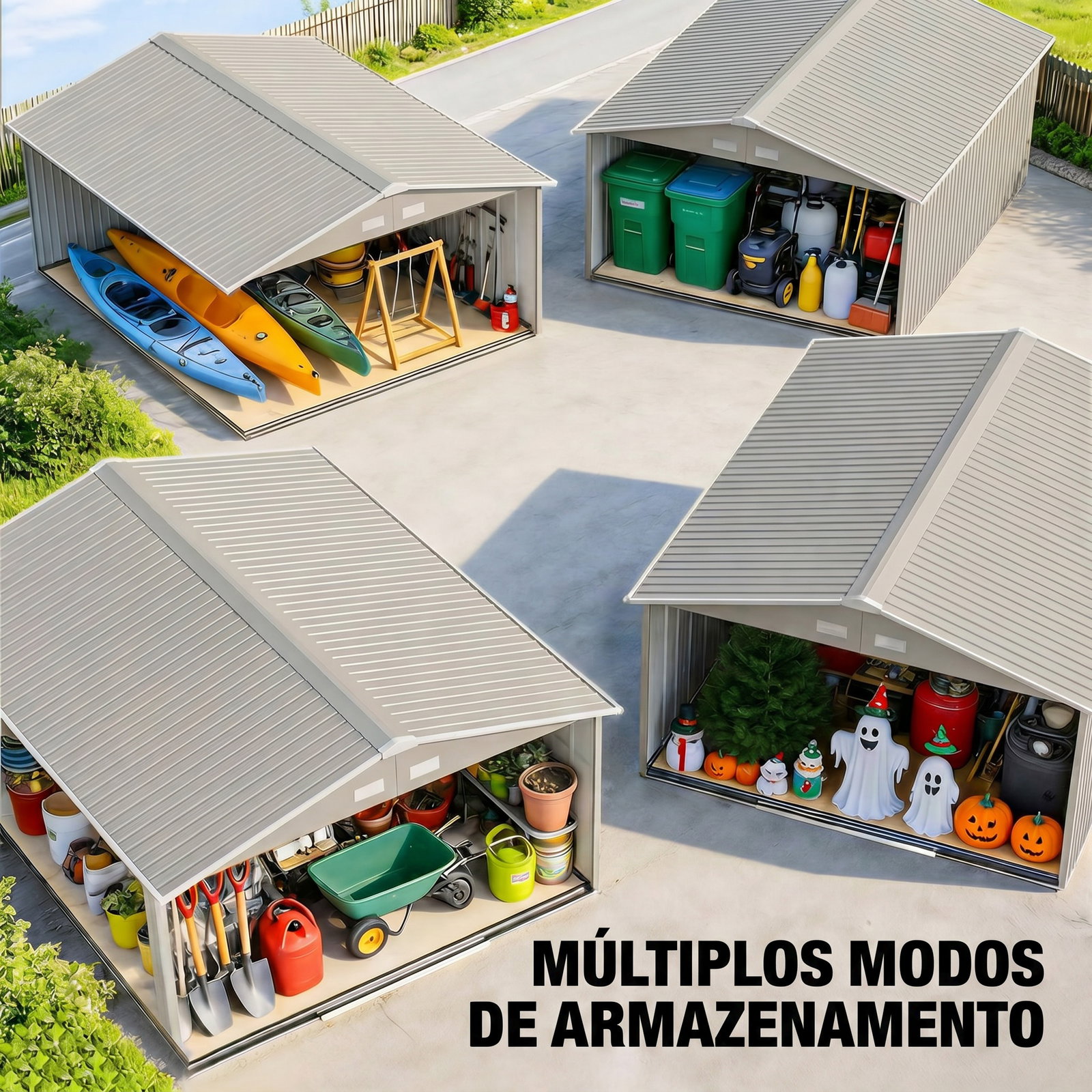 Abrigo de Jardim 340x386x200 cm 13,1 m² Abrigo de Exterior de Aço com Portas de Correr e Ventilações Cinza Claro