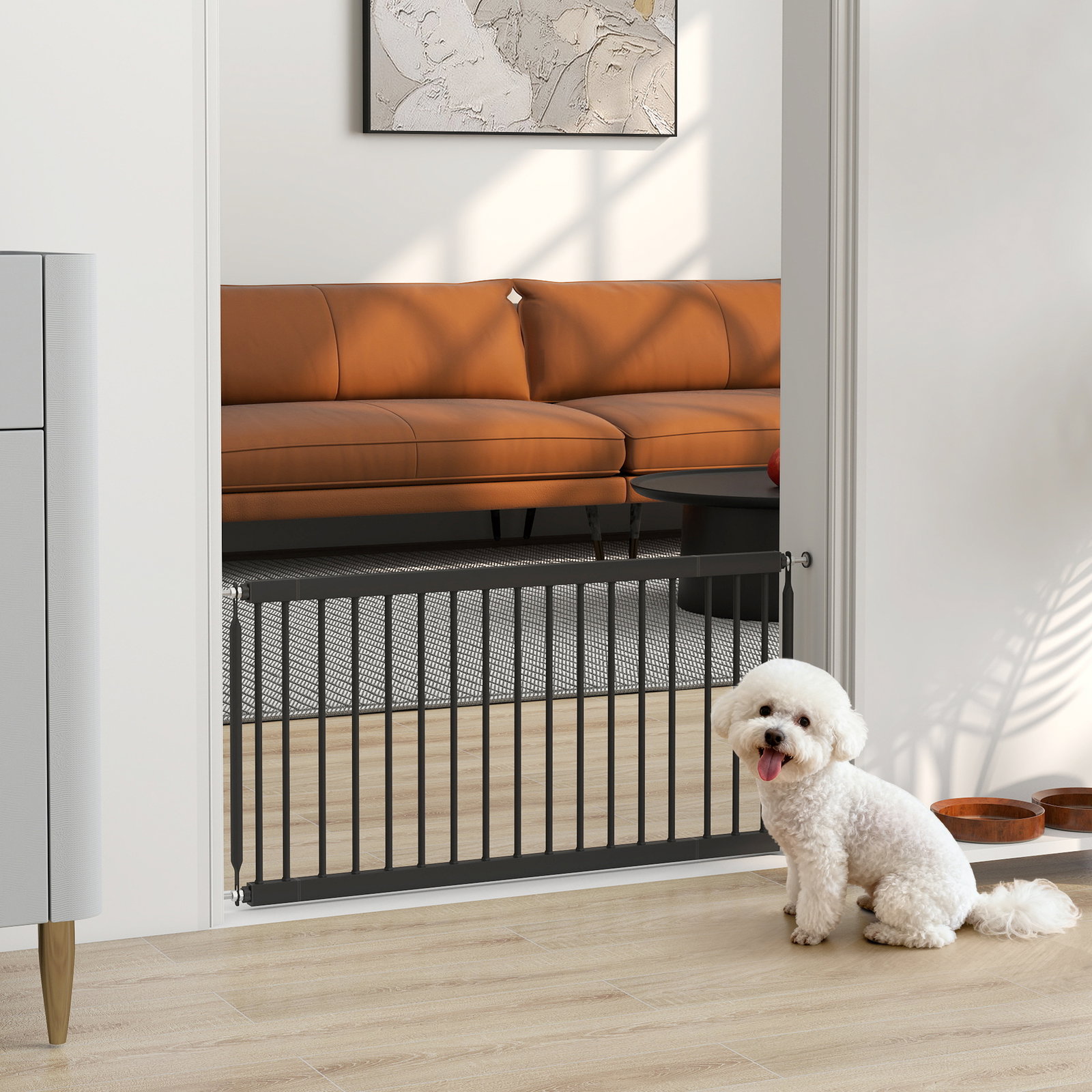 Barreira de segurança para cães pequenos extensível 67-93,5 cm altura 45 cm para portas e escadas preto