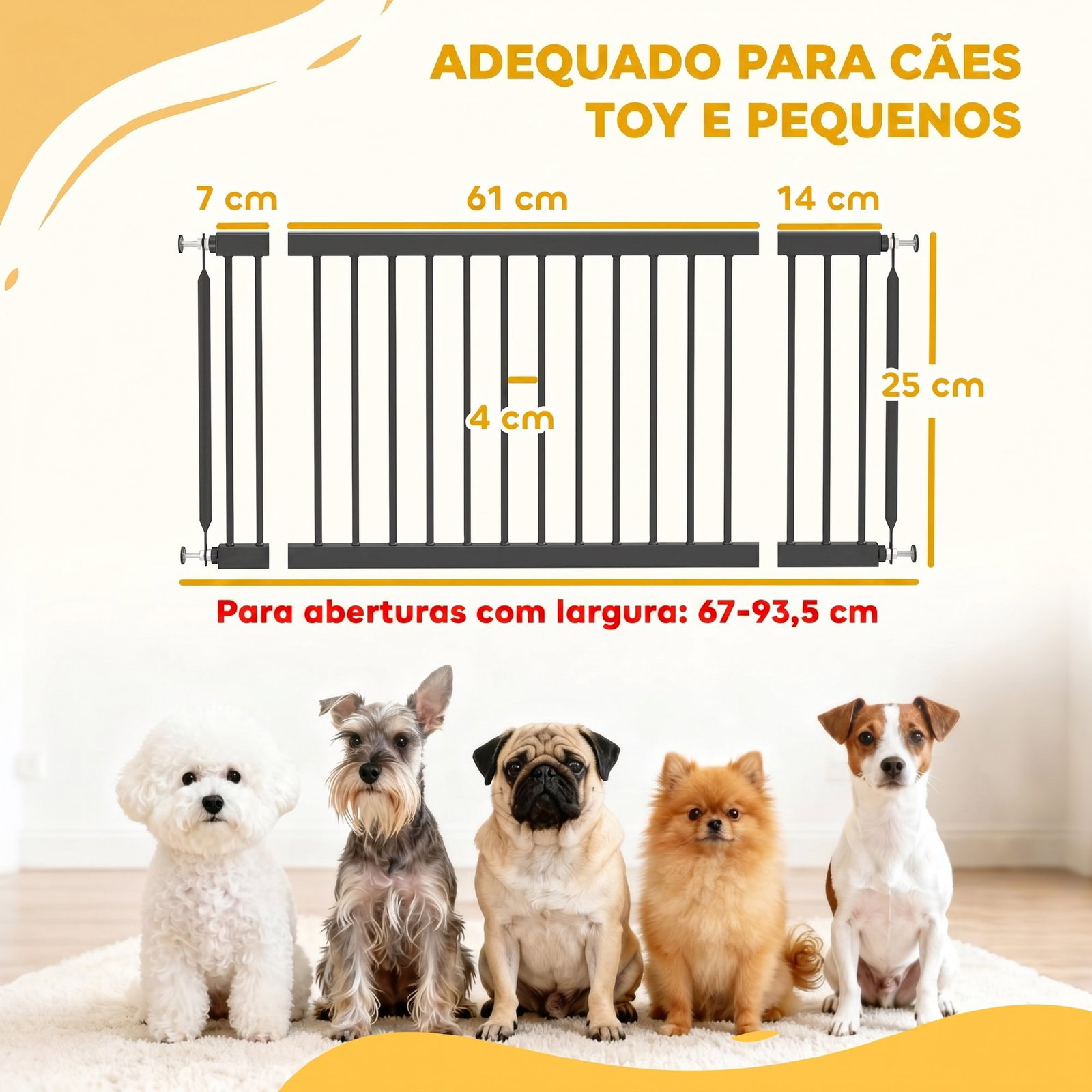 Barreira de segurança para cães pequenos extensível 67-93,5 cm altura 45 cm para portas e escadas preto