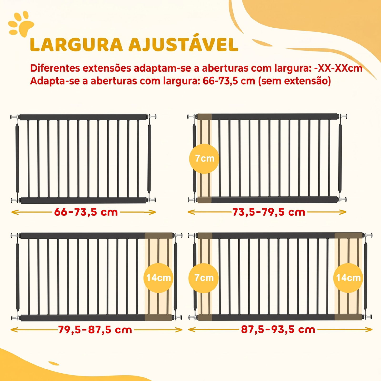 Barreira de segurança para cães pequenos extensível 67-93,5 cm altura 45 cm para portas e escadas preto